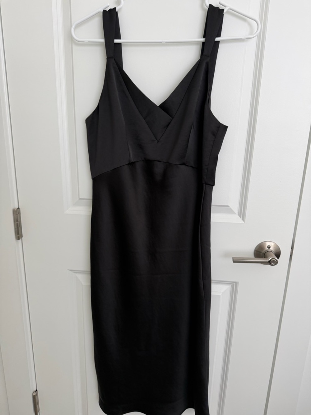 Express Black Midi V-Neck Satin-Panel Dress